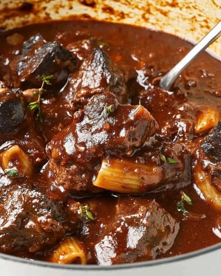 Slow-Braised Beef Bourguignon Rigatoni with Parmesan Crust