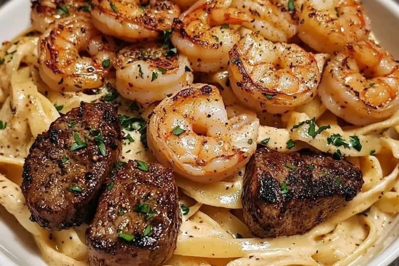 Blackened Steak Shrimp Alfredo