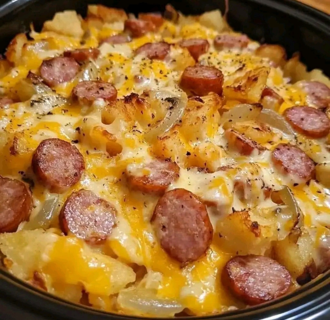 Easy Slow Cooker Sausage Hashbrown Casserole