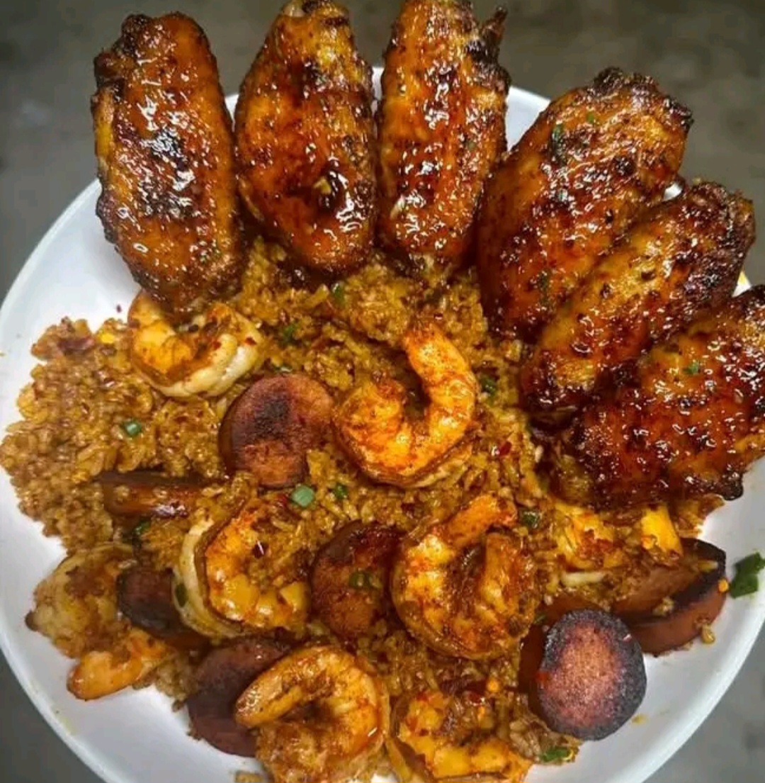 Smoky Spicy BBQ Chicken Wings with Cajun Fried Rice