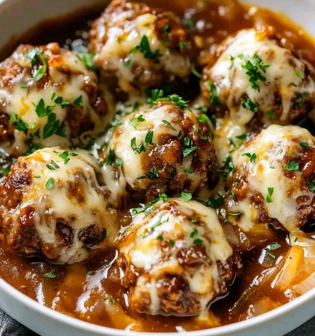 Crockpot French Onion Meatballs