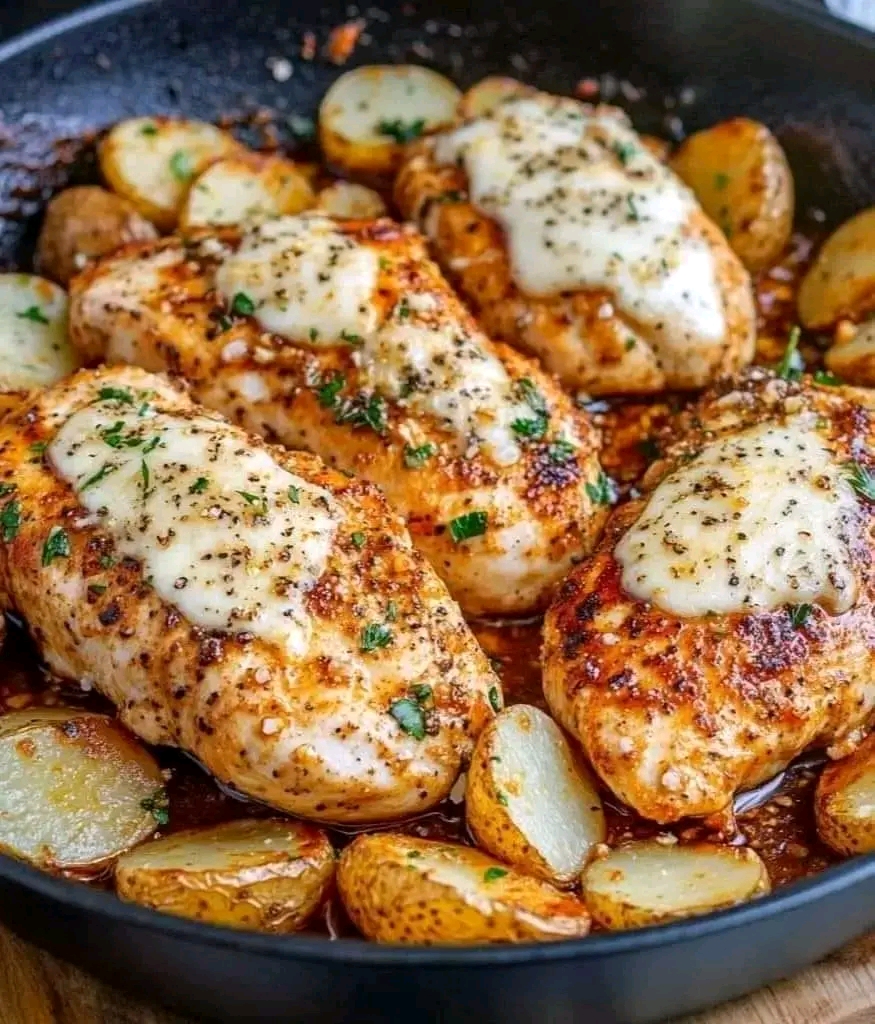 Skillet Garlic Parmesan Chicken with Crispy Potatoes