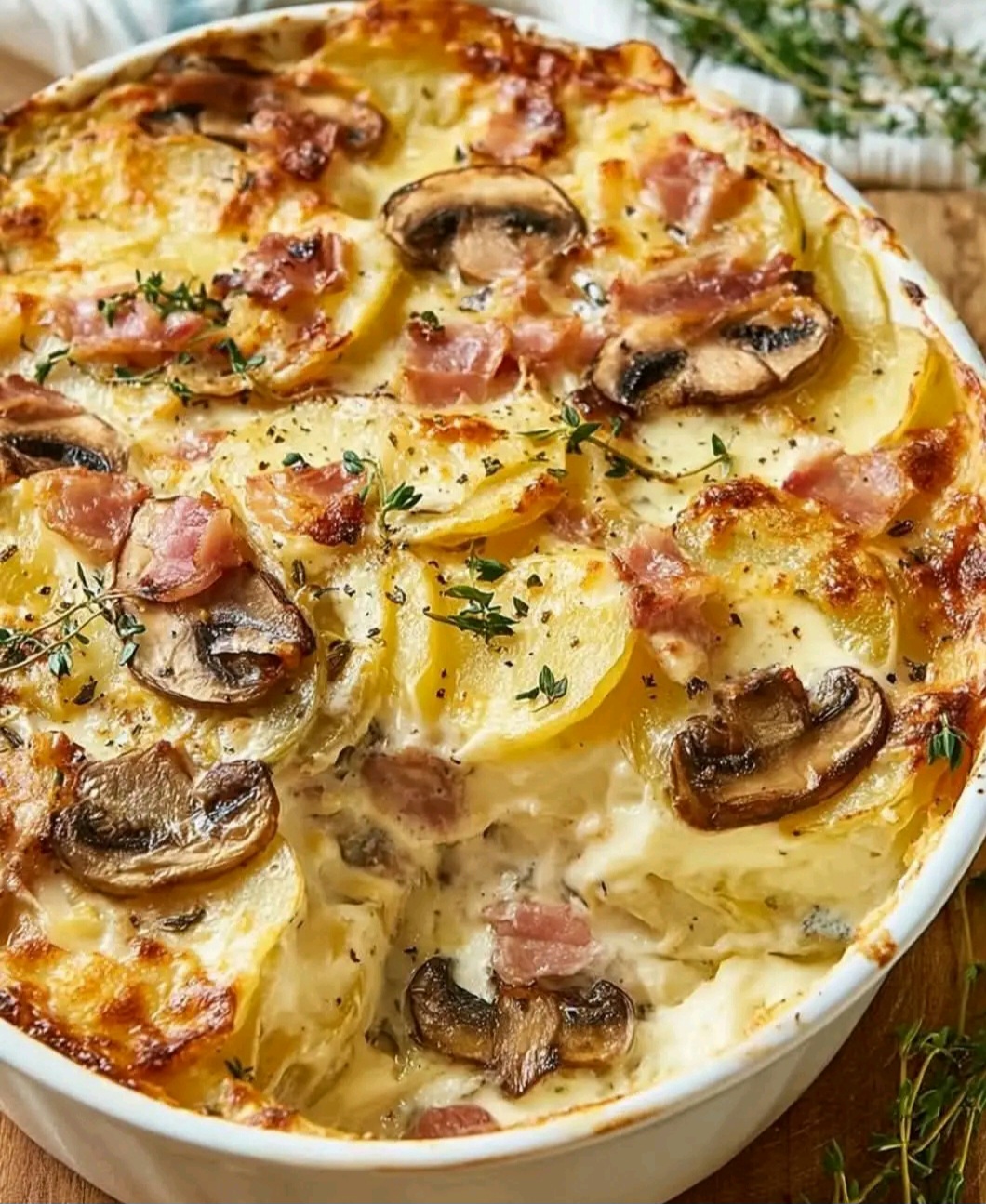 Heavenly Brie Potato Bake Loaded with Mushrooms & Caramelized Onions