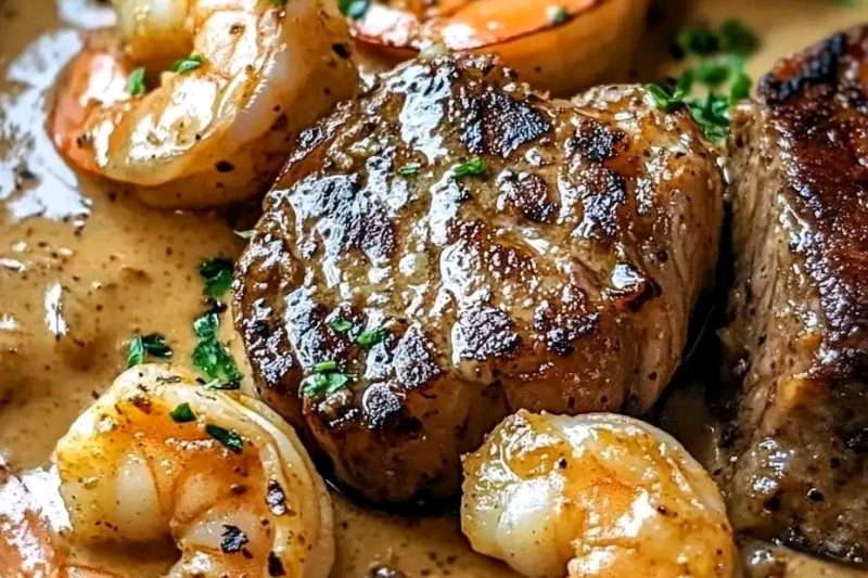 Best Steak with Cajun Shrimp Cream Sauce
