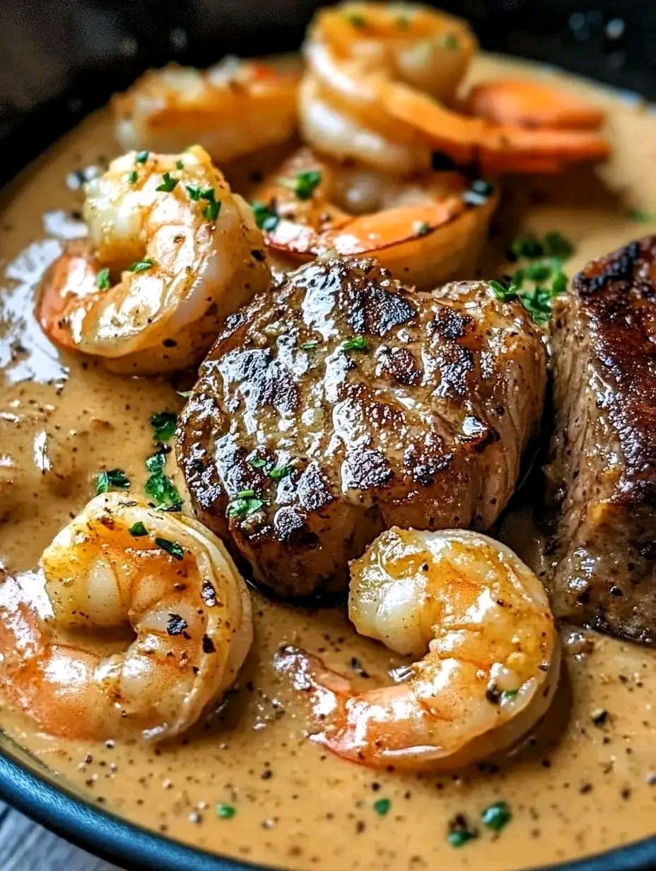 Best Steak with Cajun Shrimp Cream Sauce