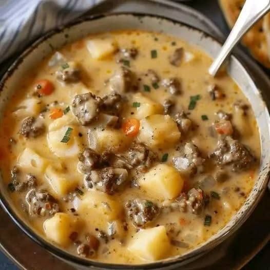 Easy Slow Cooker Potato and Hamburger Soup