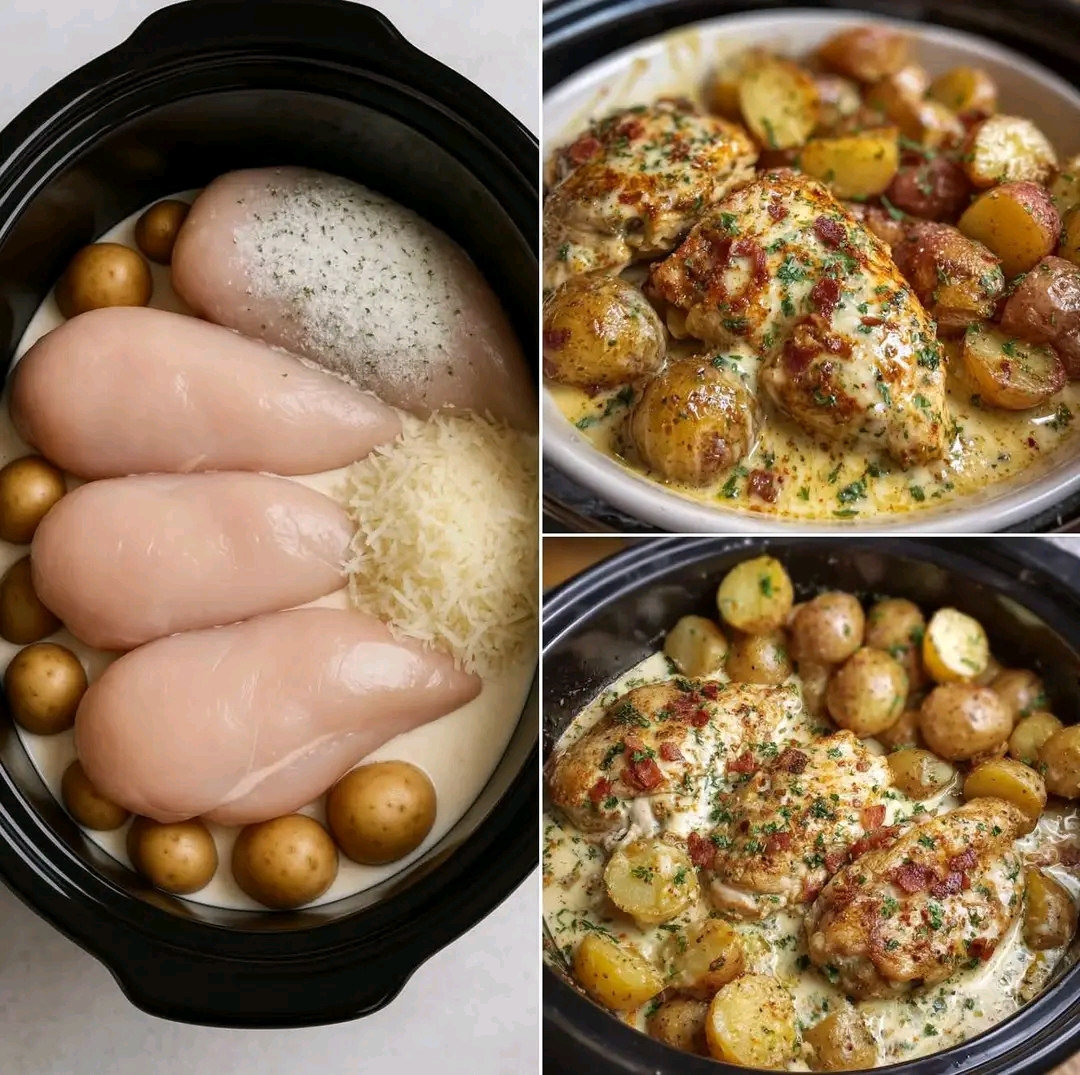 Garlic Parmesan Crockpot Chicken & Potatoes