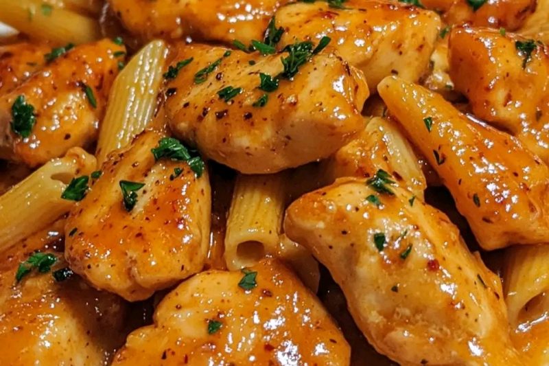 Garlic Butter Chicken Bites with Penne and Cheese