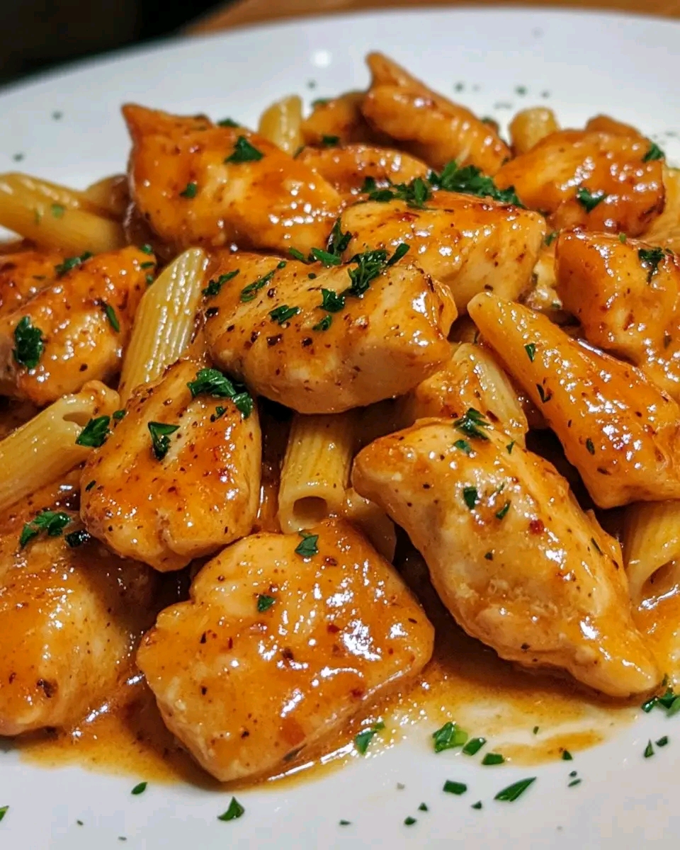 Garlic Butter Chicken Bites with Penne and Cheese