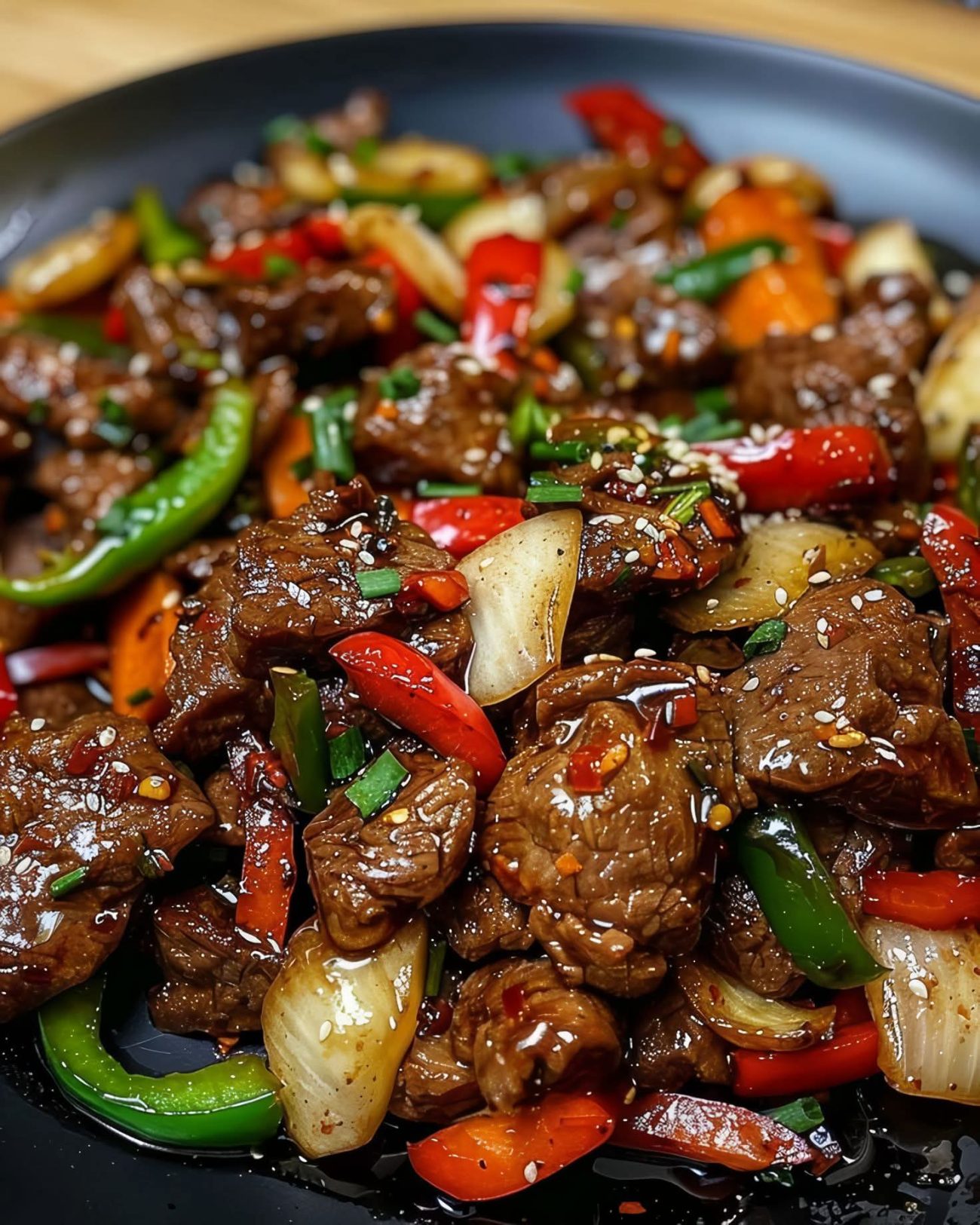 Spicy Beef Stir-Fry with Bell Peppers & Sesame