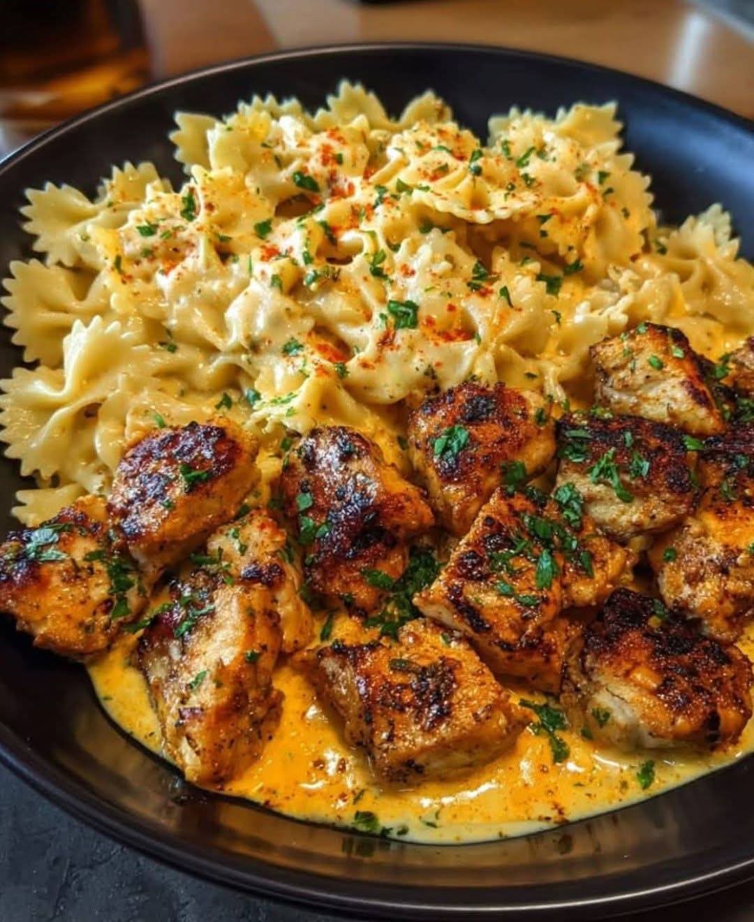 Garlic Butter Chicken with Creamy Cheesy Bowtie Pasta