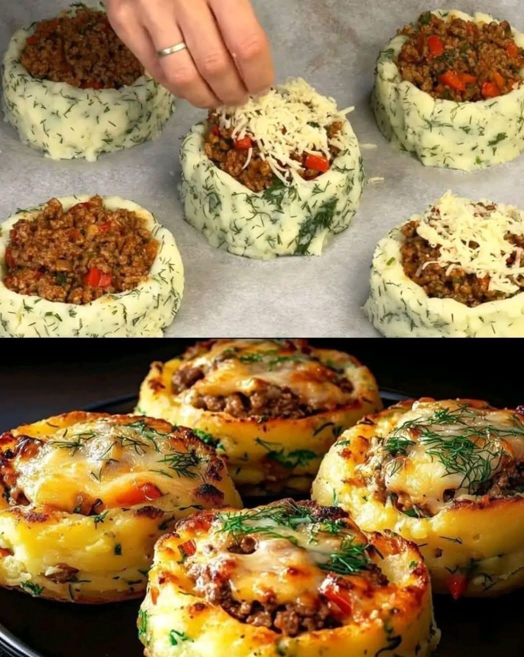 Savory Potato Nests with Beef and Mozzarella
