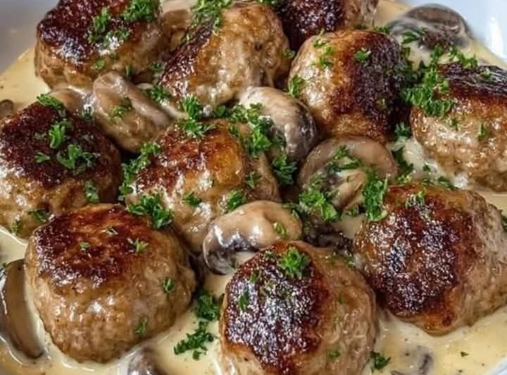 Homemade Meatballs with Mushroom Cream Sauce