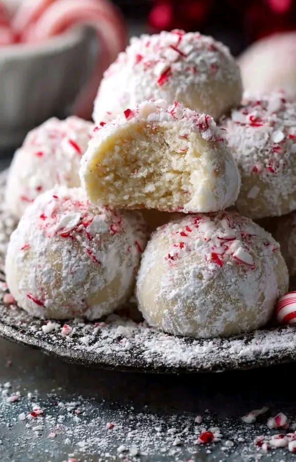 Peppermint Snowball Cookies