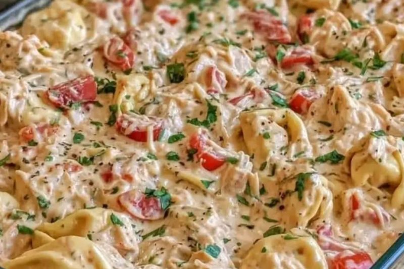 Creamy Rotel Chicken Tortellini Bake