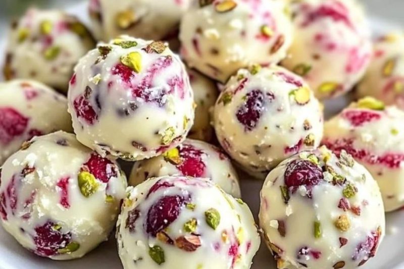 Cranberry Pistachio White Chocolate Truffles