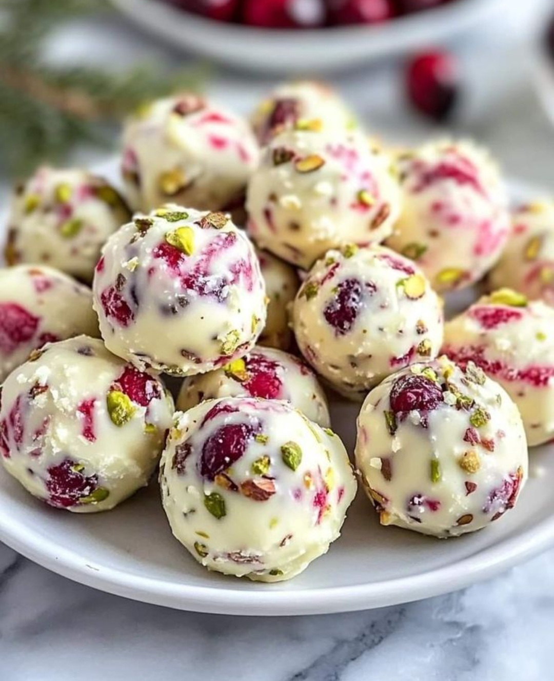 Cranberry Pistachio White Chocolate Truffles