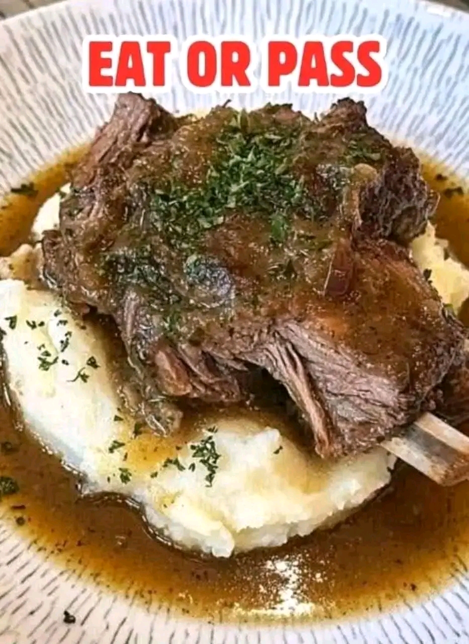 Beef Short Ribs with Onion Gravy and Mashed Potatoes