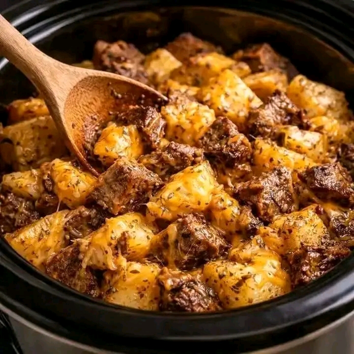 Crockpot Loaded Steak and Potato Bake