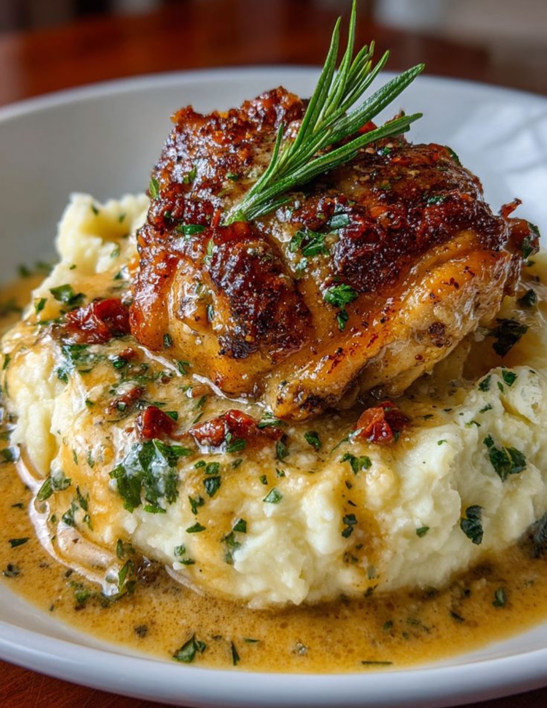 Irresistible Crispy Chicken Thighs with Creamy Herb Mashed Potato Gravy