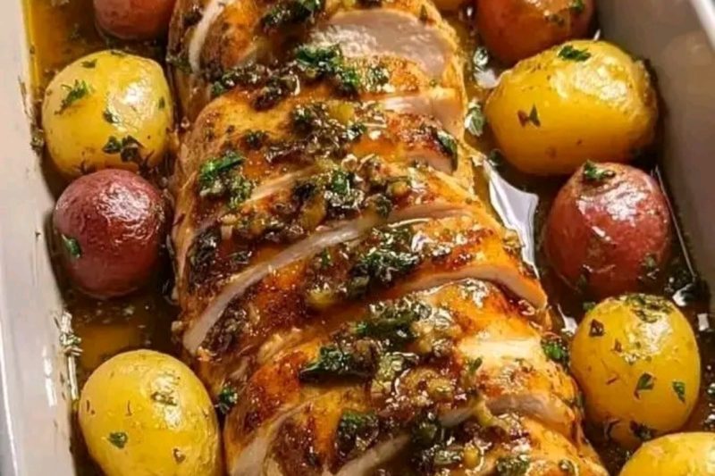 Juicy Herb Butter Roasted Chicken with Baby Potatoes