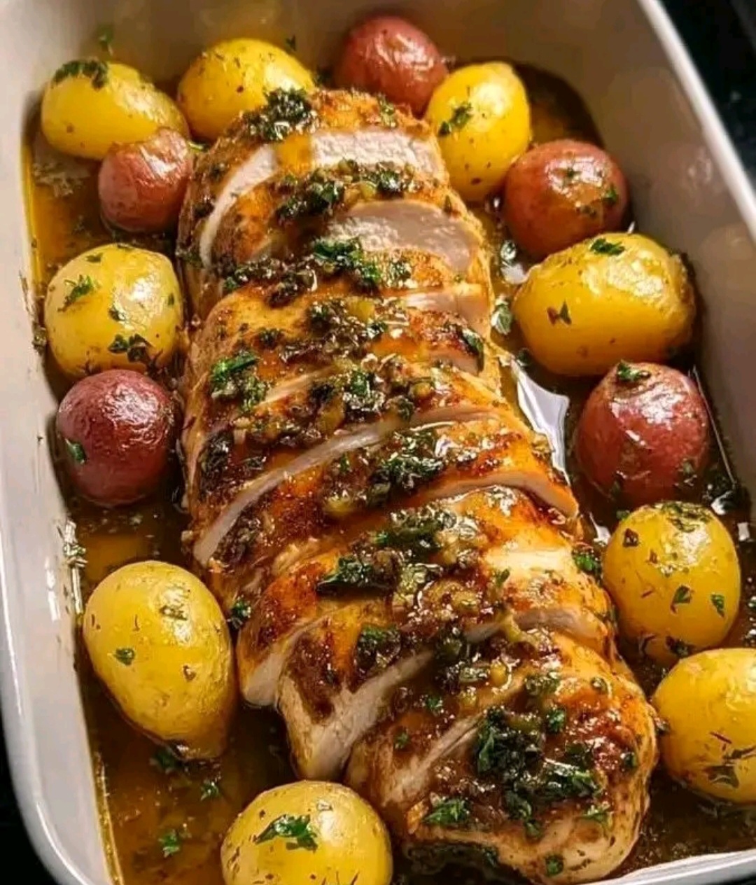 Juicy Herb Butter Roasted Chicken with Baby Potatoes