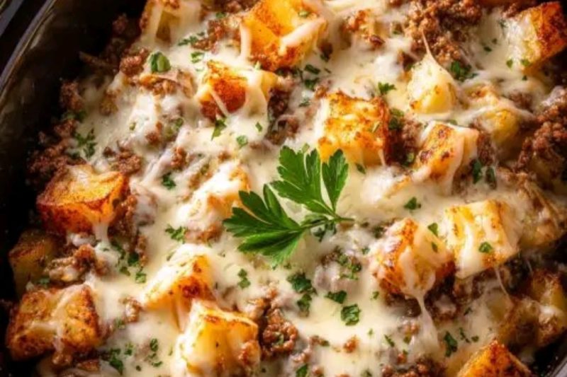 Slow Cooker Cheesy Beef and Potato Casserole