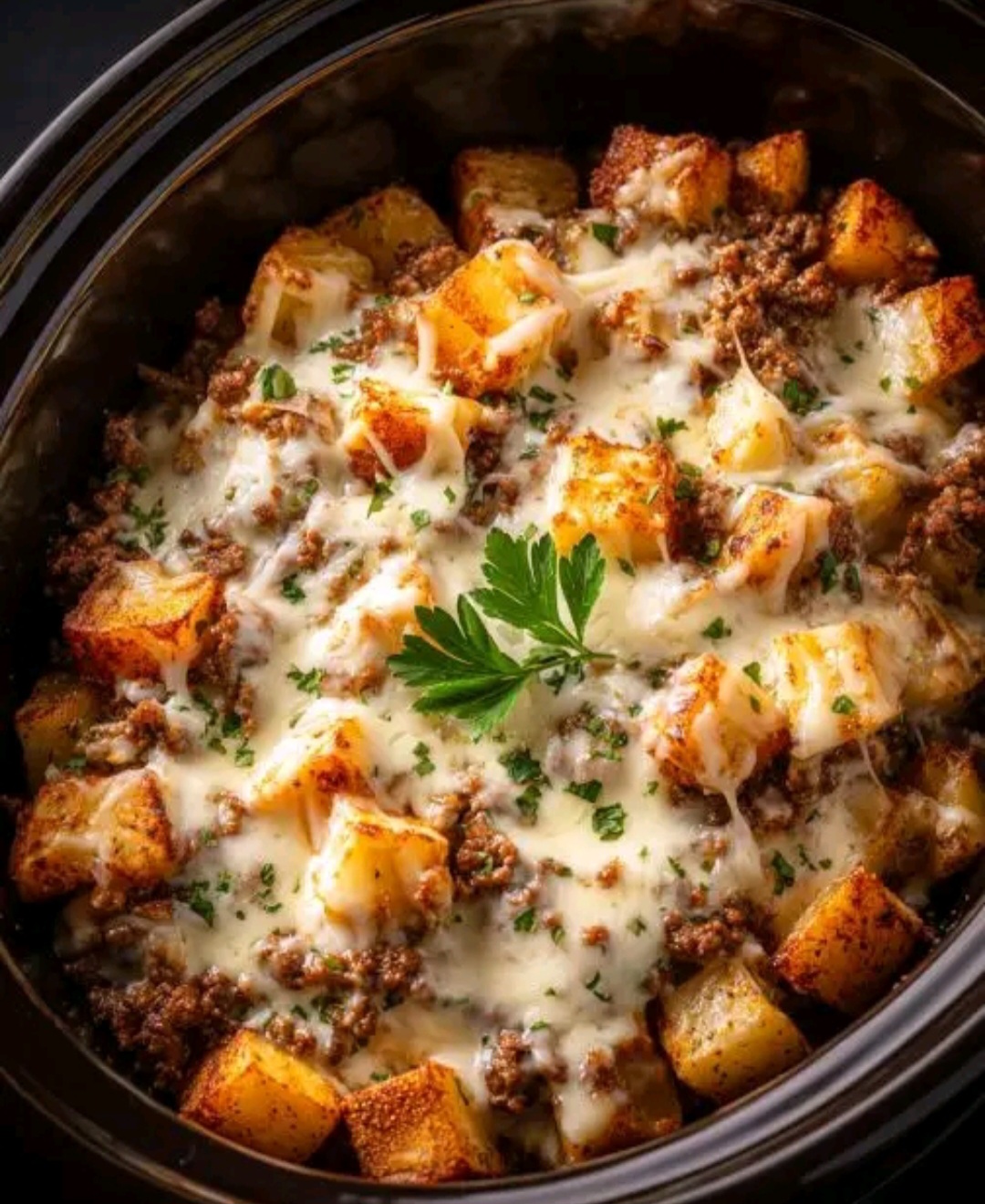 Slow Cooker Cheesy Beef and Potato Casserole