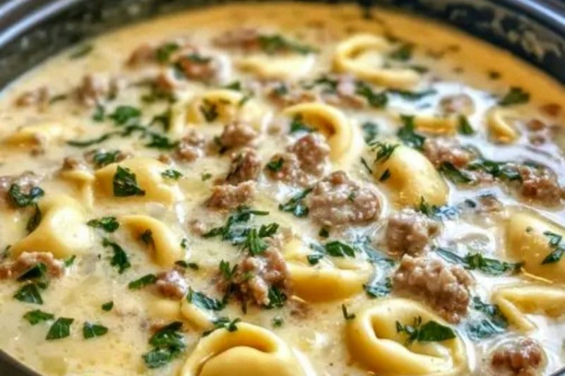 Slow Cooker Creamy Tortellini Soup with Sausage