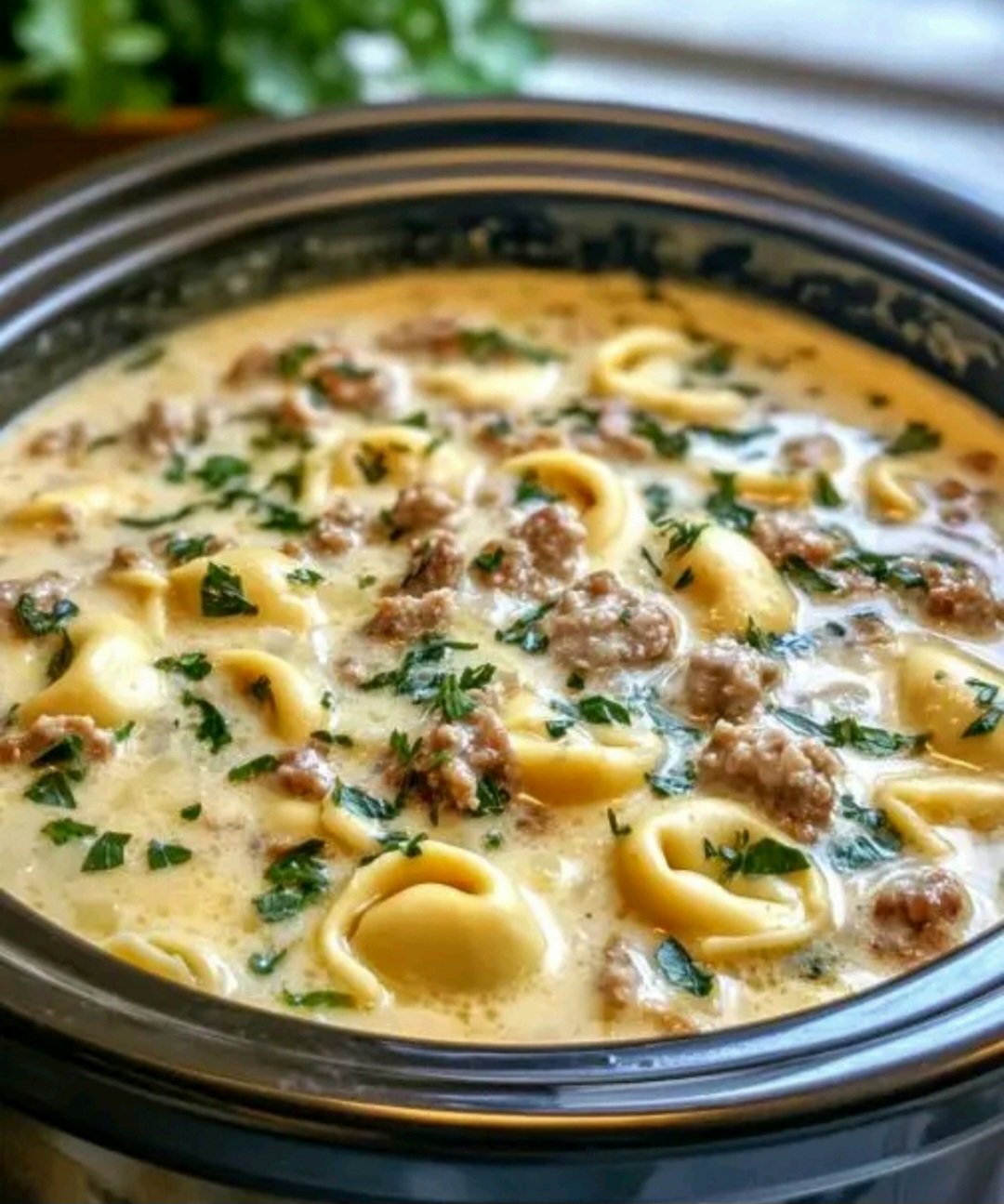 Slow Cooker Creamy Tortellini Soup with Sausage