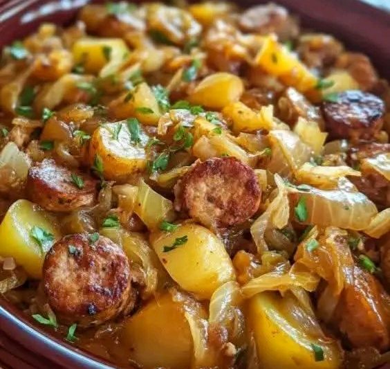 Comforting Slow Cooker Cabbage and Sausage with Potatoes