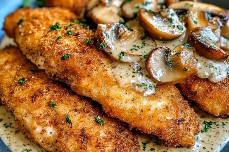 Crispy Chicken in Rich Parmesan Mushroom Sauce
