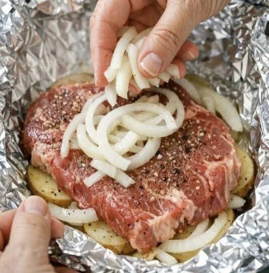 Oven Baked Beef and Onion Foil Packets