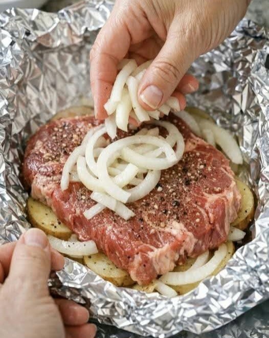 Oven Baked Beef and Onion Foil Packets